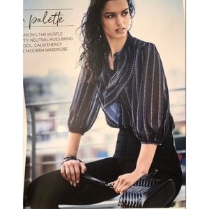 White House Black Market Chiffon Stripe Ruffle Blouse XS